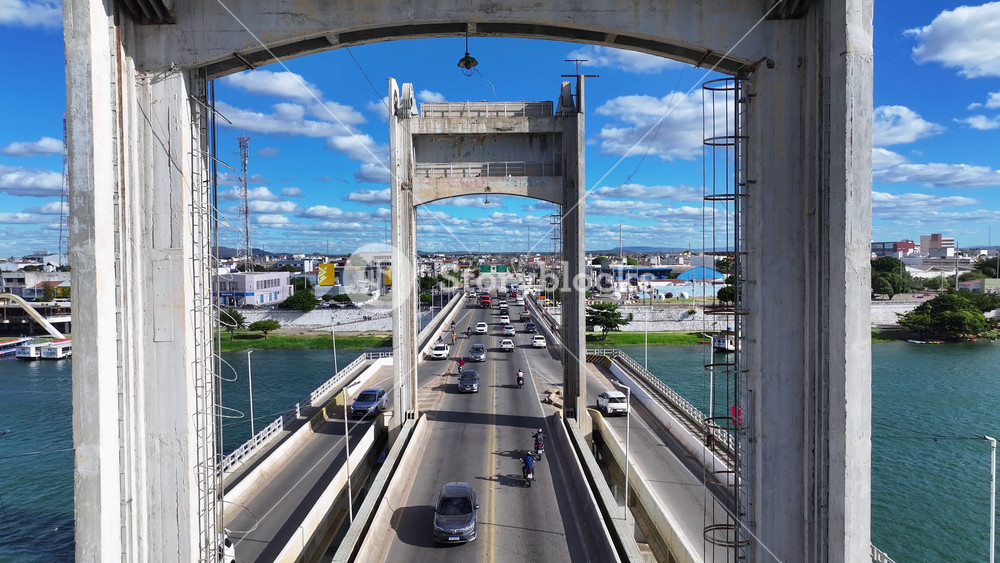 Dutra President Bridge In Juazeiro Bahia Brazil. Highway Interchange Crossing City With Traffic Jam. Business Clouds Sky Downtown Cityscape. Backgrounds Panoramic. Juazeiro Bahia.