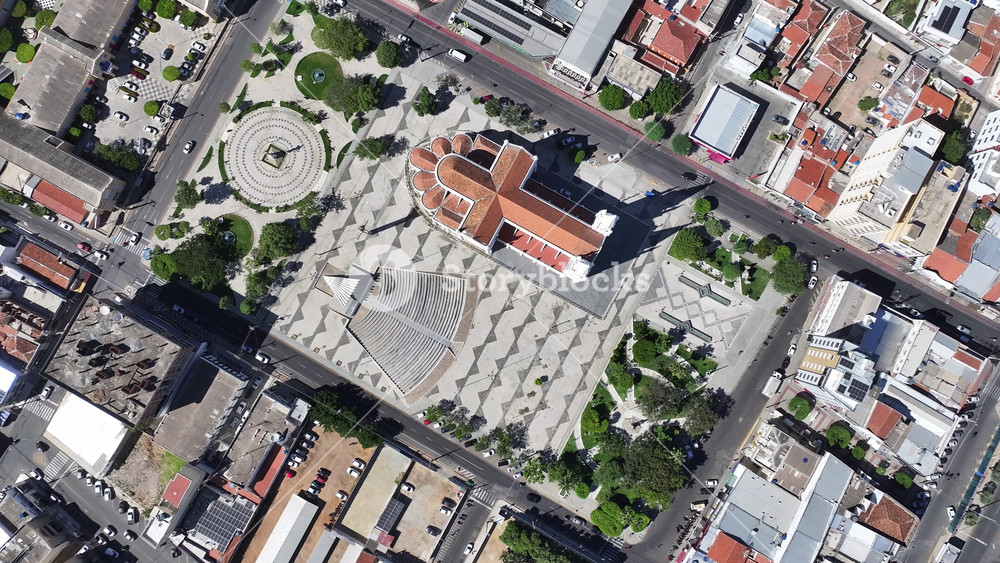 Sagrado Coracao De Jesus Cathedral In Petrolina Pernambuco Brazil. Stunning Baroque Church Contrasts With The Landscape . Town Sky Clouds Backgrounds Urban. Town Drone View Downtown Up Above.