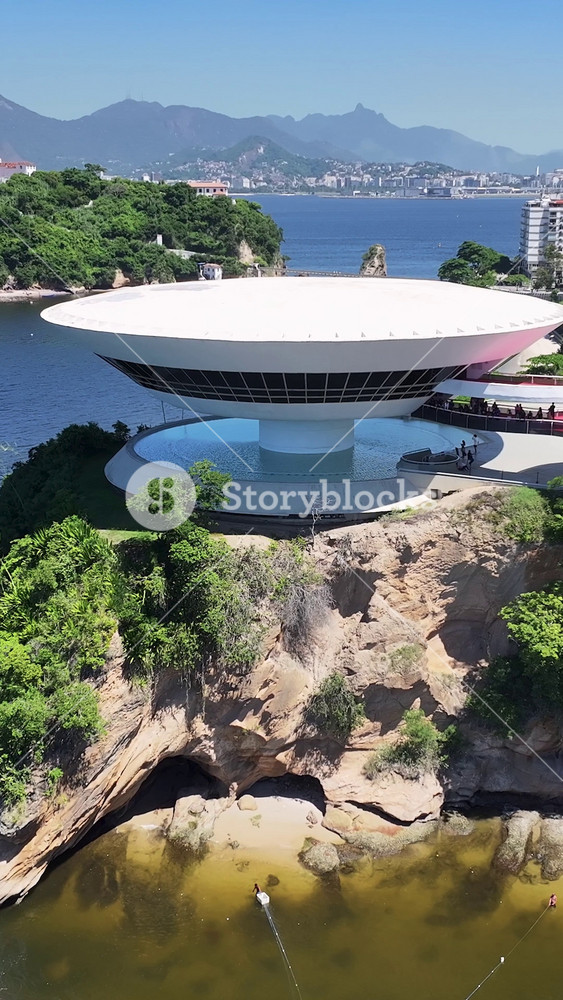 Niteroi, Rio De Janeiro, Brazil - 5.5.2026 - Contemporary Art Museum Of Niteroi In Niteroi Rio De Janeiro Brazil. Sunny Day Niteroi Brazil. Futuristic Building. Downtown District.