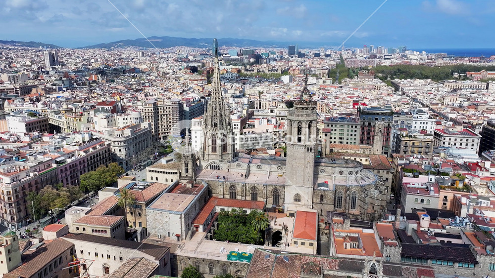 Catholic Church At Barcelona Barcelona Province Spain. Stunning Baroque Church Contrasts With The Landscape . Industrial Landscape Commercial Building Vibrant. Industrial Town.