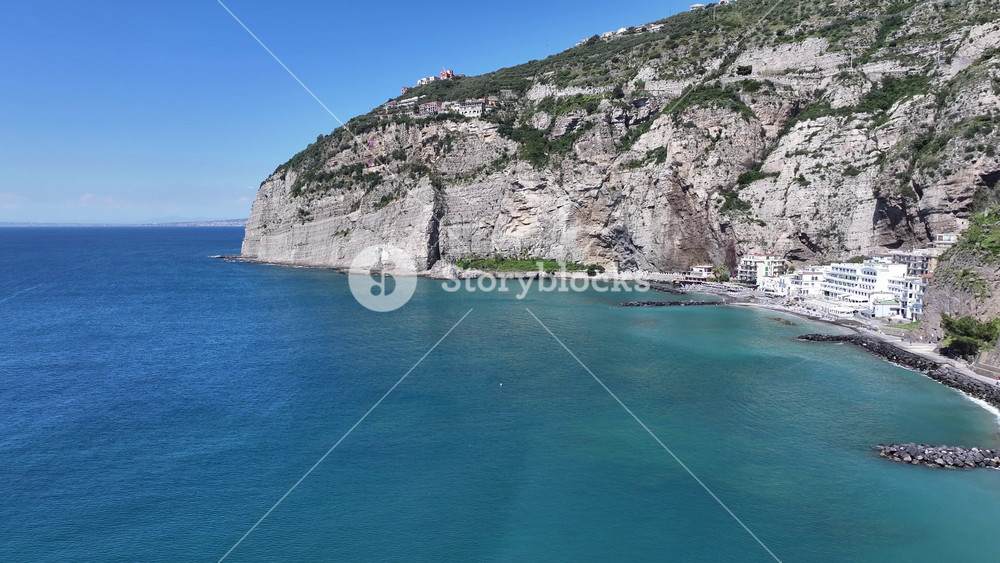 Sorrento Beach At Sorrento In Naples Italy. Coastal City. Waterfront Landscape. Sorrento Beach At Naples Italy. Beach Scenery. Medieval Buildings. Sorrento Skyline. Amalfi Coast.