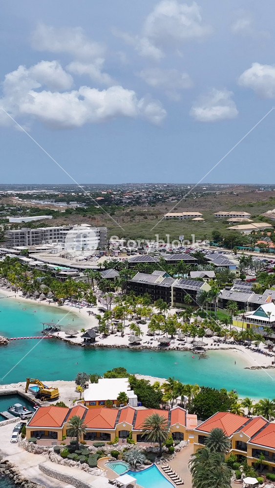Caribbean Beach At Willemstad In Netherlands Curacao. Beach Landscape. Caribbean Island. Willemstad At Netherlands Curacao. Seascape Outdoor. Nature Tourism.