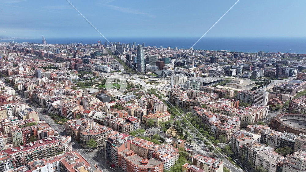 Agbar Tower At Barcelona In Catalonia Spain. Cityscape Scenery. Downtown City. Barcelona At Catalonia Spain. Cultural Heritage Skyline. Beautiful Metropolis.