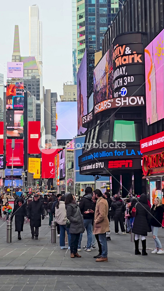 Manhattan, New York, United States - 1.5.2026 - Times Square At Manhattan In New York United States. Sunny Day. Amazing Skysrapers And Traffic On Street Viewed From Above.
