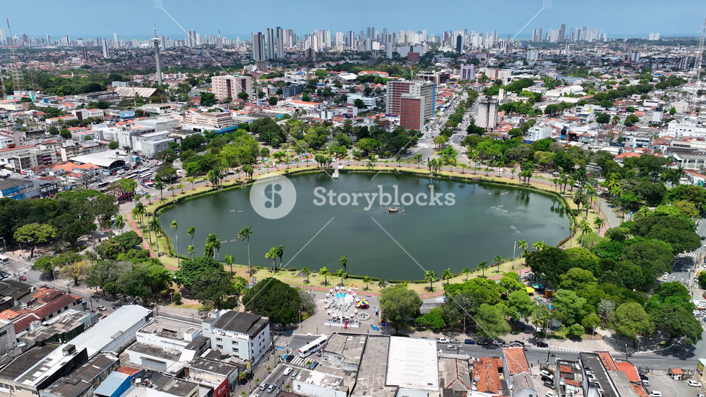 Leisure Park In Joao Pessoa Paraiba Brazil. Aerial View Of Green Space Surrounded By Lush Forest Trees. Metropole Landscape Buildings Vibrant. Metropole Flyover Town. Joao Pessoa Paraiba.