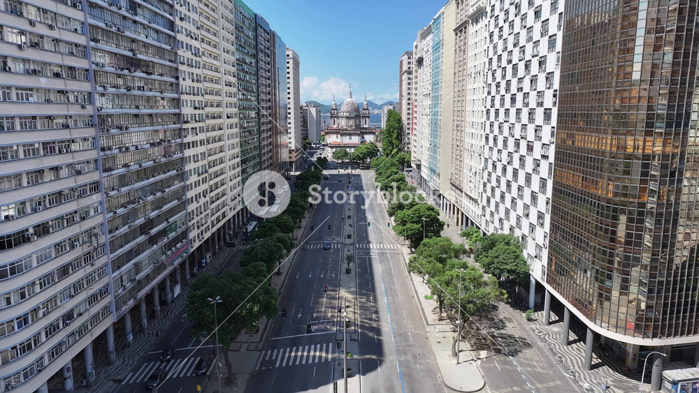 President Vargas Avenue In Rio De Janeiro Brazil. Aerial View Of A Bustling City With High-Rise Buildings And Traffic. Metropolitan Skyline Buildings Busy. Buildings Architecture Business.