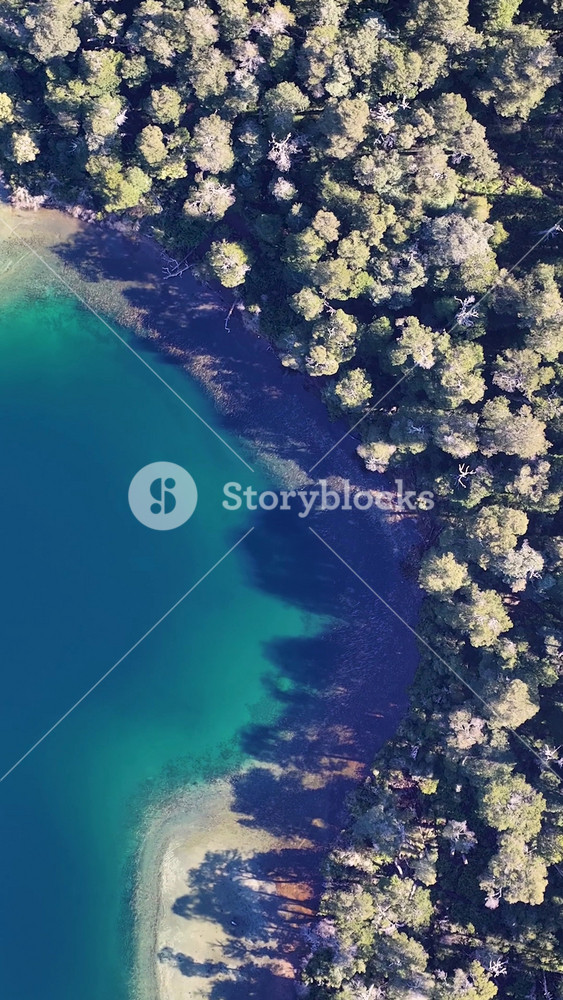 Patagonia Forest In San Carlos De Bariloche Argentina. Stunning Countryside Life Landscape Viewed From Above. Snow Fall Lake Patagonia Landscape Blizzard. Snow Fall Nature.