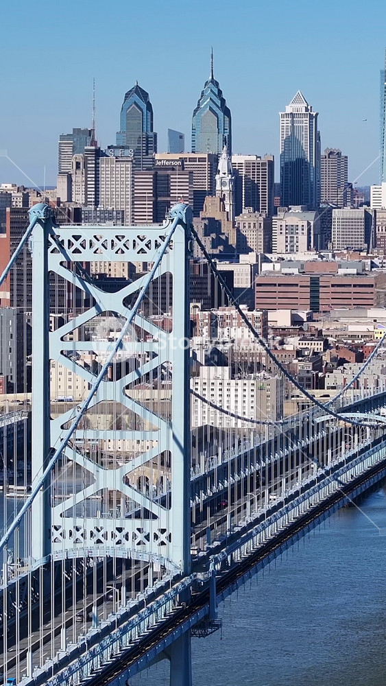 Philadelphia, Pennsylvania, United States - 8.13.2026 - Benjamin Franklin Bridge At Philadelphia In Pennsylvania United States. Sunny Day Philadelphia United States. Highrise Building Scenery. Bridge