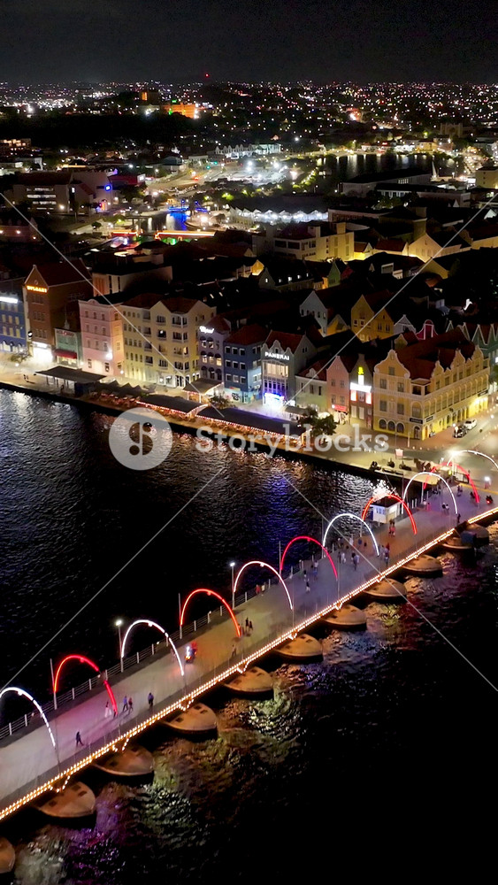 Curacao Skyline In Punda Willemstad Curacao. Modern City Center With Skyscrapers Reflecting The Urban Life. Night Avenue Downtown Cityscape. Night Downtown Panorama. Punda Willemstad.