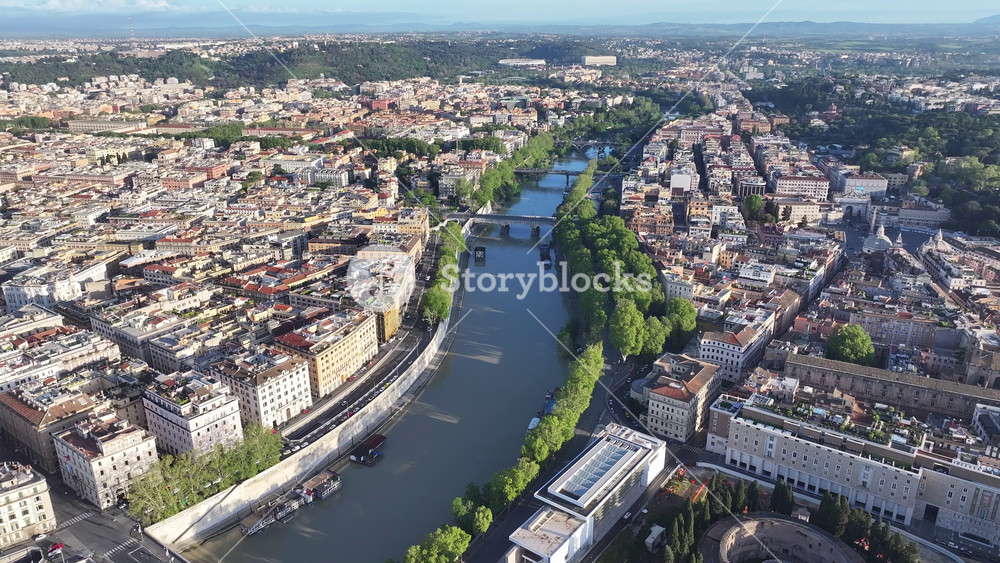 Rome Skyline At Rome In Lazio Italy. Medieval Buildings. Downtown District. Rome Skyline At Rome In Lazio Italy. Coastline Scenery. Tiber River Scene. Italy Skyline.