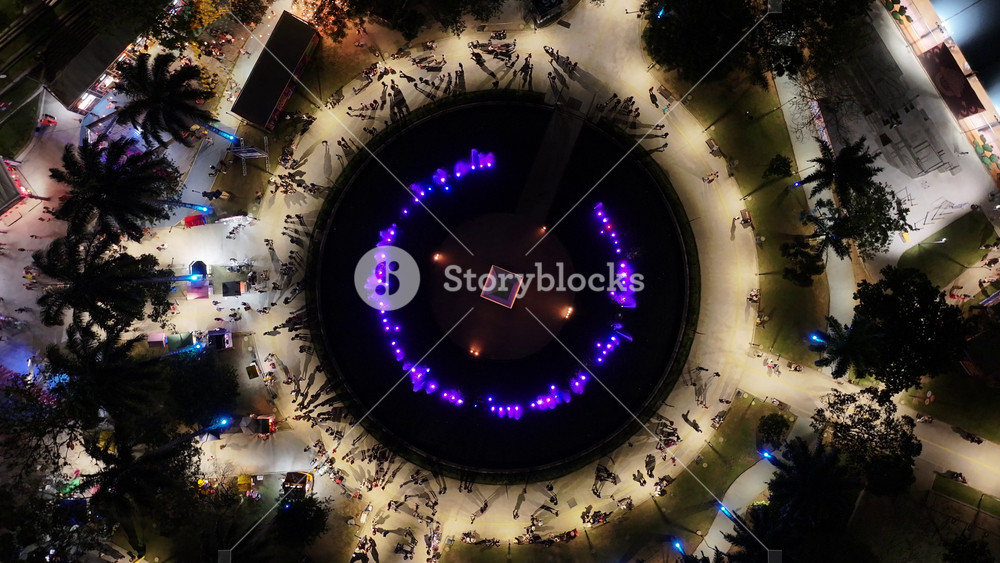 Obelisk Monument In Campina Grande Paraiba Brazil. Aerial View Of A City Park Surrounded By Busy Streets And Buildings. Building Metropolitan Skyline Buildings Vibrant. Buildings Architecture Night.