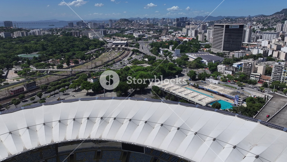 Rio De Janeiro, Brazil - 7.4.2026 - Maracana Stadium At Rio De Janeiro In Rio De Janeiro Brazil. Falsobirds Eye View Of Football Field In The Downtown Cityscape. Downtown Cityscape. Cities Of The World.