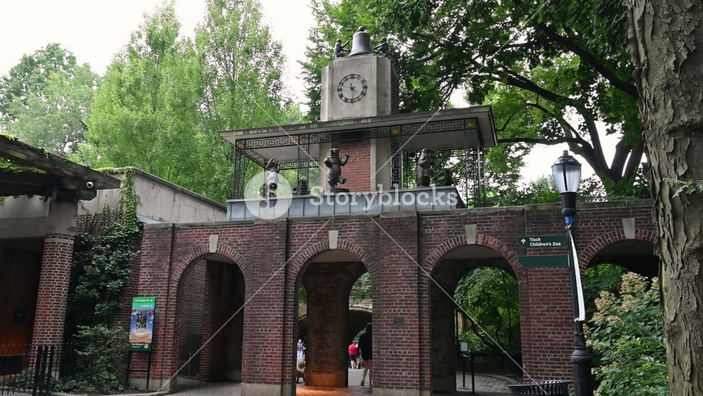 New York, United States, August 18, 2024. One of the zoo entrances inside the central park. People pass through it. Travel destinations.