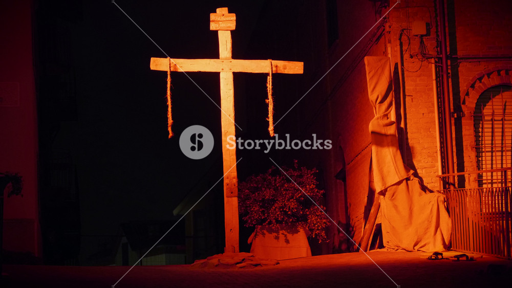 The crucifixion of Jesus, the cross is one of the most widely recognized Christian symbols today during a representation of the ‘Via Crucis’ (Way of the Cross) on March 29, 2024 in Antignano, Italy