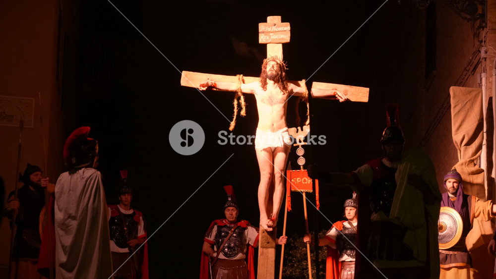 Jesus cried with a loud voice, he said, ‘Father, into thy hands I commend my spirit’, and then he died during a representation of the ‘Via Crucis’ (Way of the Cross) on March 29, 2024 in Antignano, Italy