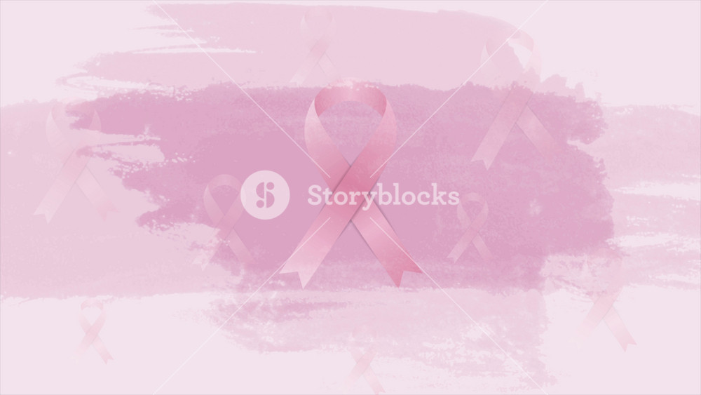 Breast cancer awareness month. Grunge watercolor blot background and pink ribbon tape. Women healthcare abstract motion design. Seamless looping. Video animation Ultra HD 4K 3840x2160