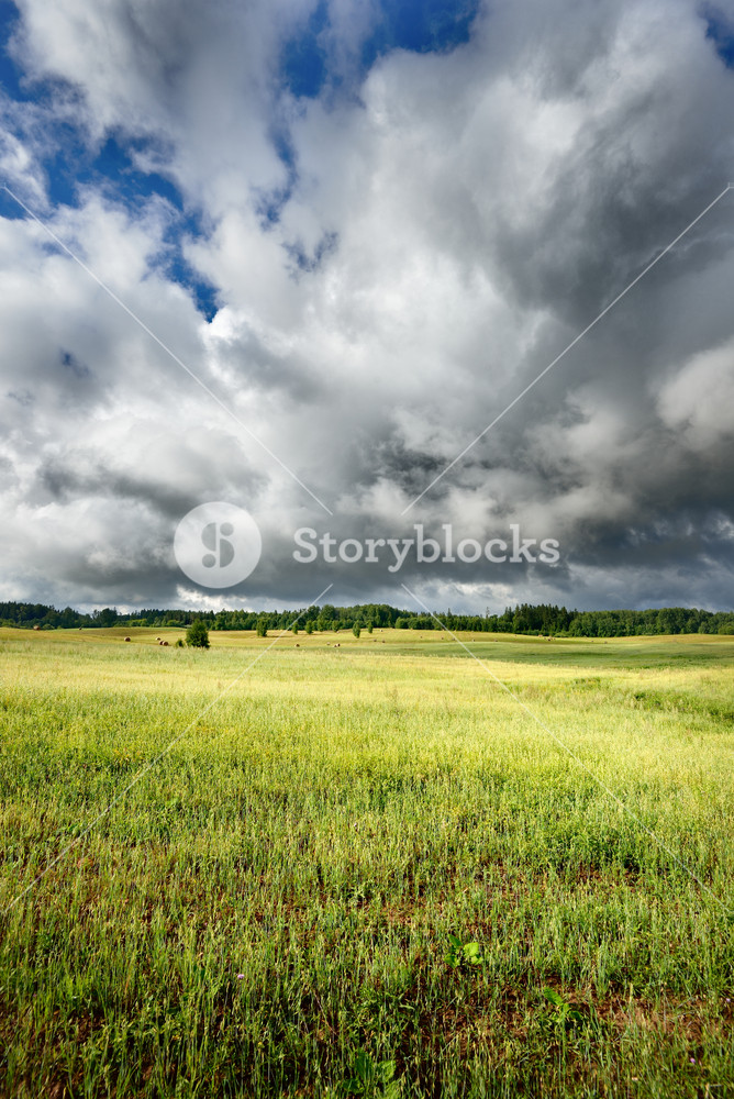 Green Field Against Dark Stormy Clouds Royalty-Free Stock Photo SBI ...