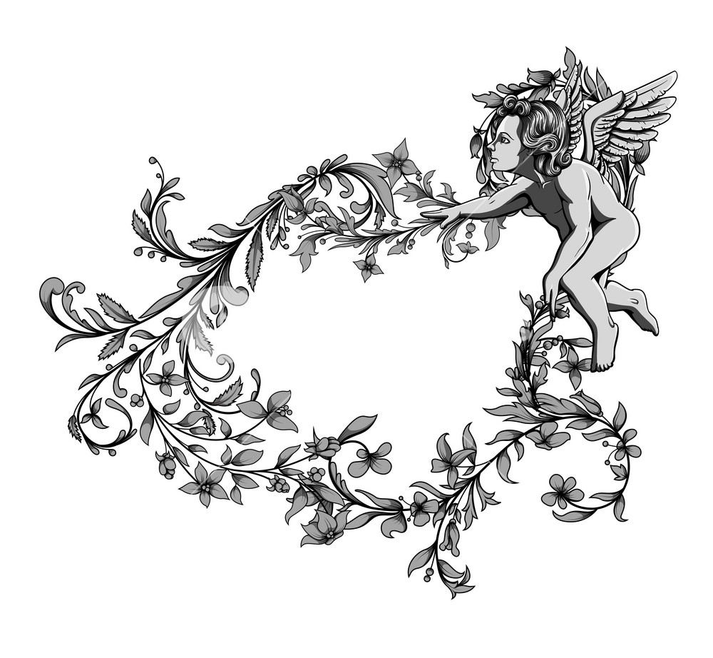 Angel With Floral Frame Vector Illustration Royalty-Free Stock Vector ...
