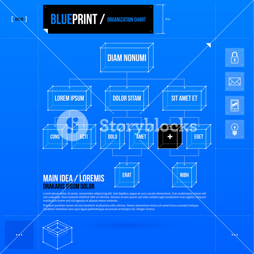 Org Blueprint Example Organization Chart Template With Rectangle Elements In Blueprint Style ...