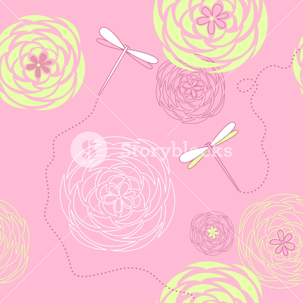 Dragonflies And Flowers. Seamless Background Royalty-Free Stock Vector ...