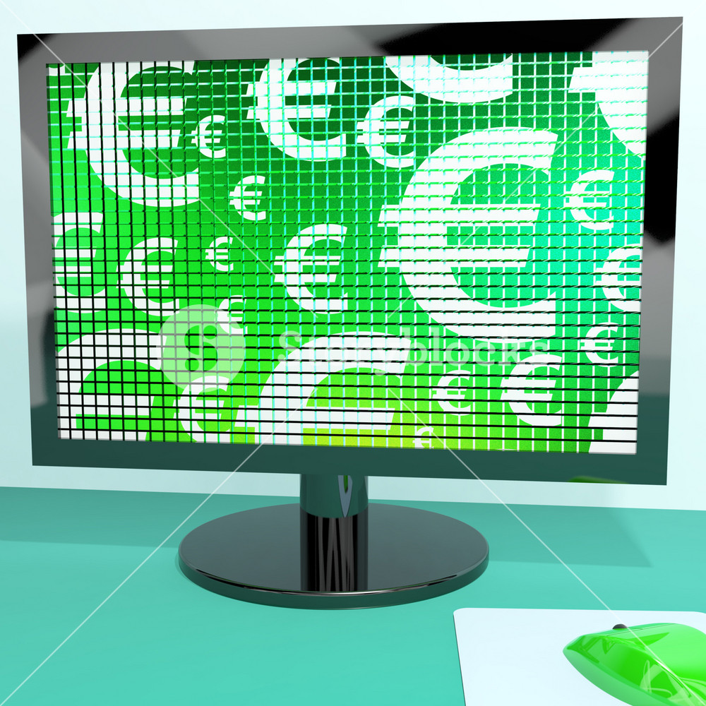 Euro Symbols On Computer Screen Showing Money And Investments Royalty ...