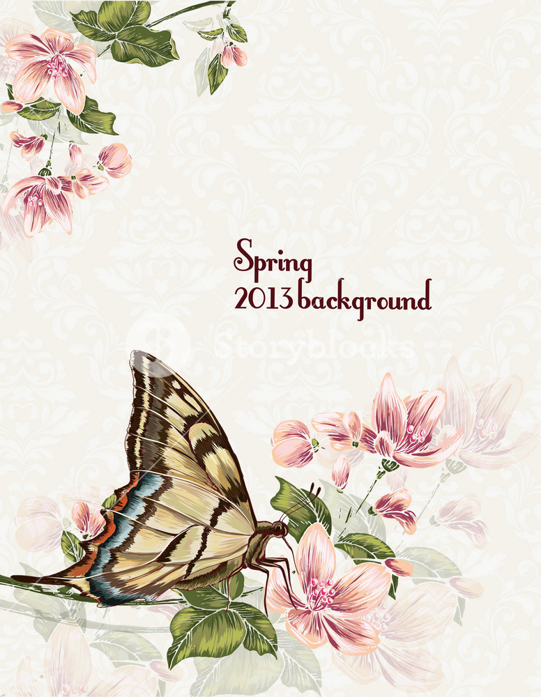 Floral Vector Background Illustration With Butterflies Royalty-Free ...