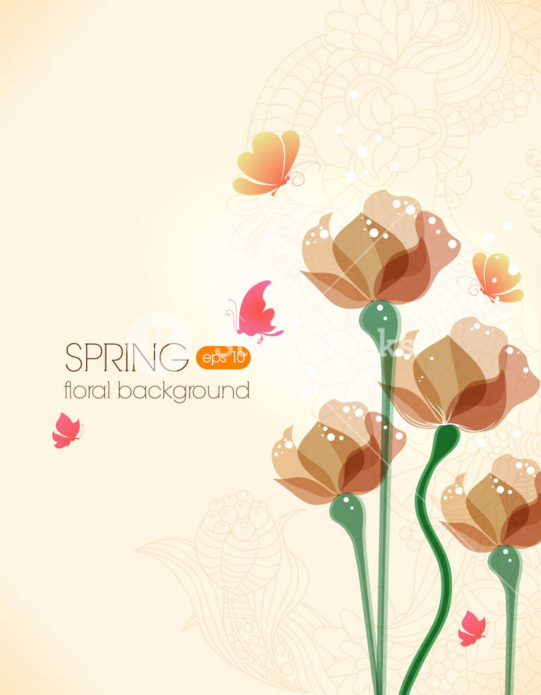 Floral Vector Background Illustration With Butterflies Royalty-Free ...