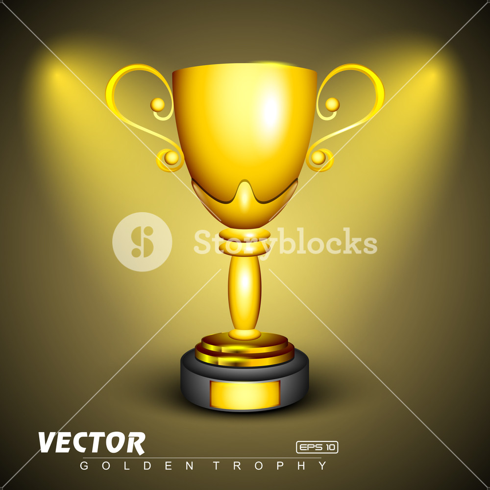 Golden Trophy On Shiny Abstract Background. Royalty-Free Stock Vector ...