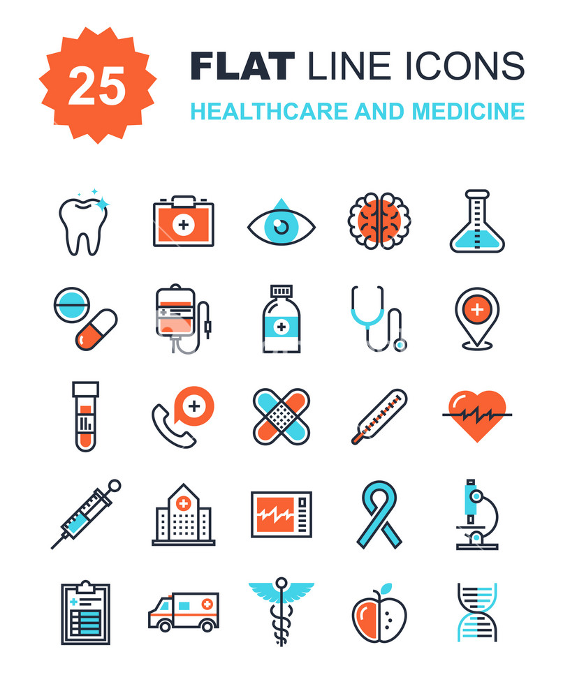 Abstract vector collection of flat line healthcare and medicine icons ...