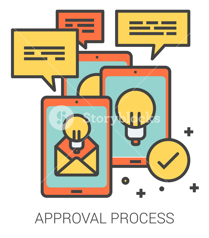 Approval process infographic metaphor with line icons. project approval ...