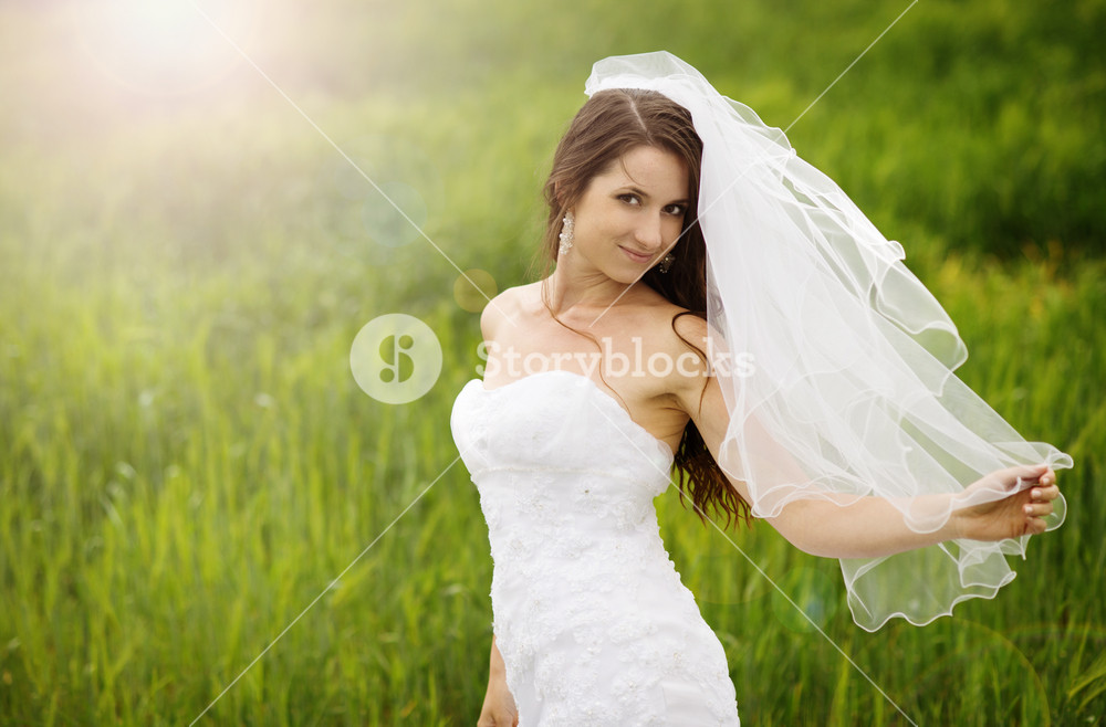 Bride in white wedding dress at the meadow Royalty-Free Stock Photo SBI ...