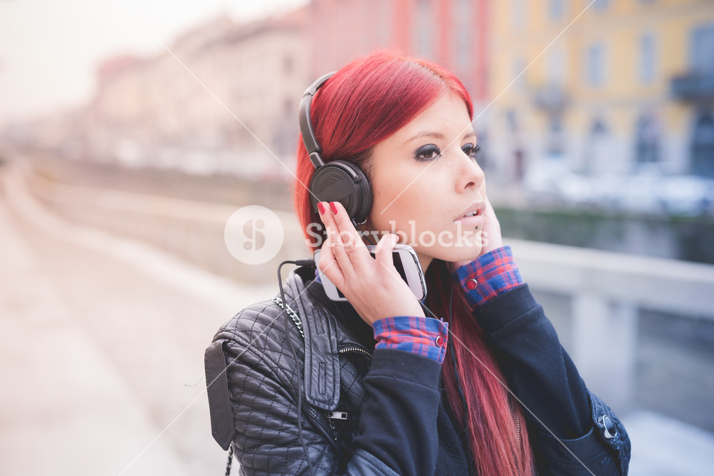 Vibrant Venezuelan Woman Enjoying Milan's City Life with Music