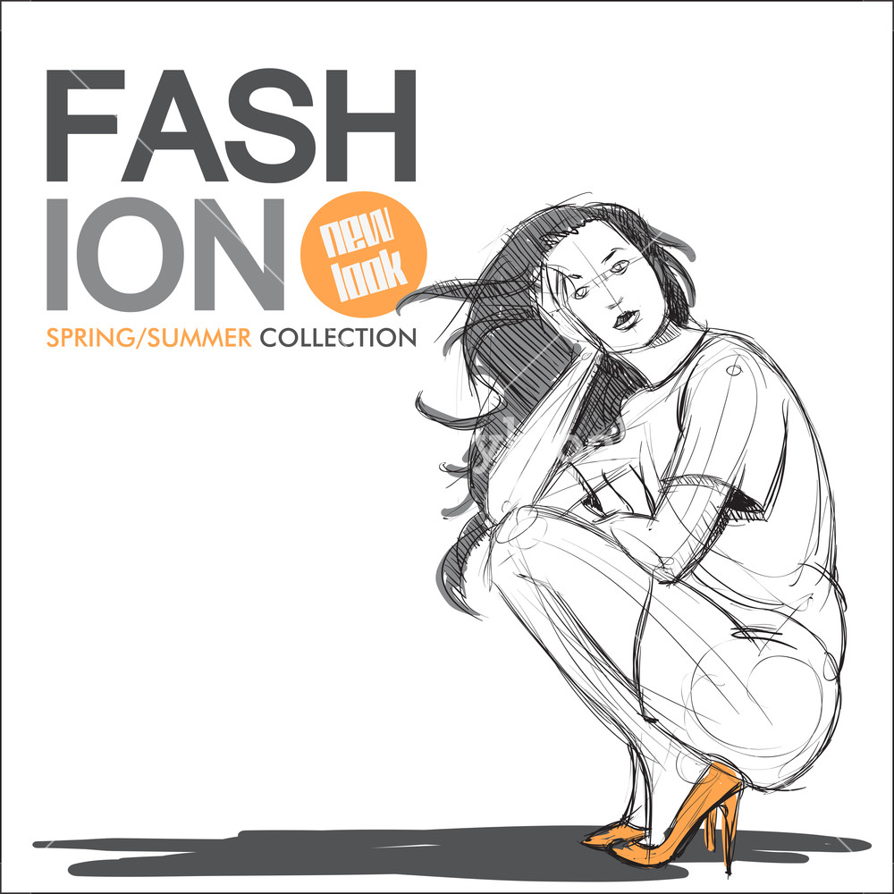 Model Drawing Background Hand Drawn Background With a Stylish Fashion Model in Sketch Style ...