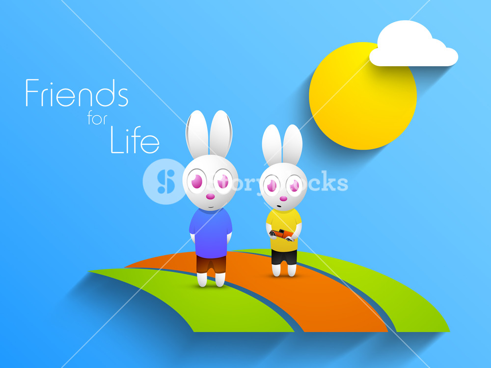 Happy Friendship Day Background With Adorable Rabbits On Blue ...
