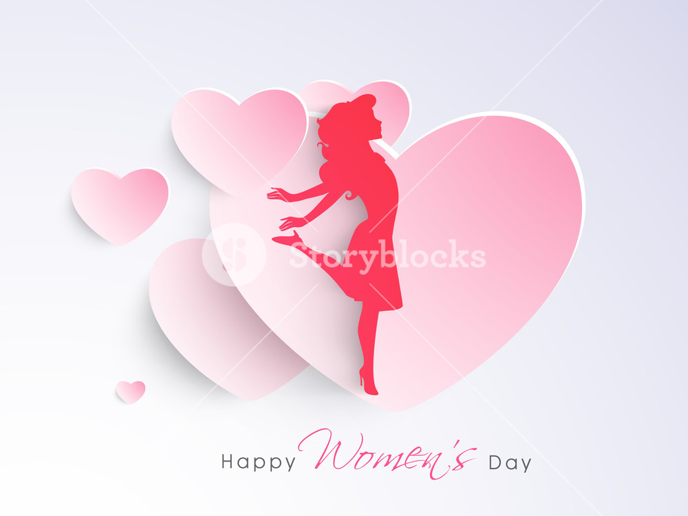 Happy Womens Day Greeting Card Or Poster Design With Silhouette Of A ...