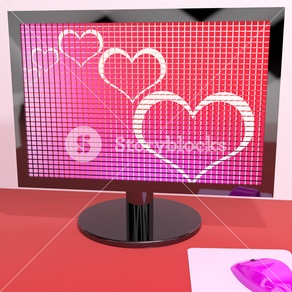 Hearts On Computer Screen Showing Love And Online Dating Royalty-Free ...