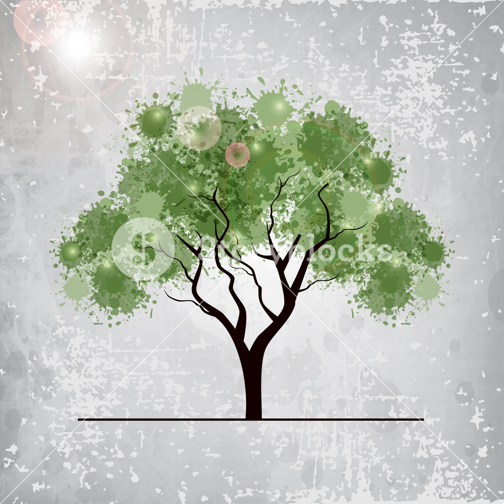 Illustration Of A Green Treen On Grungy Grey Background. Royalty-Free ...