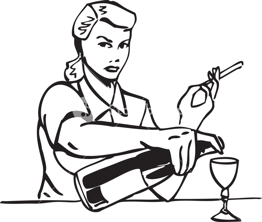 Illustration Of A Retro Lady With Cigarette And Alcohol. Royalty-Free Stock  Vector SBI-300695204