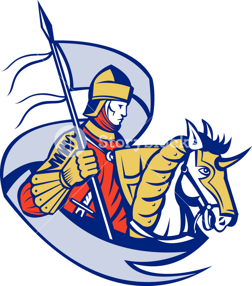 Knight With Flag Shield Horse Retro Royalty-Free Stock Vector SBI ...