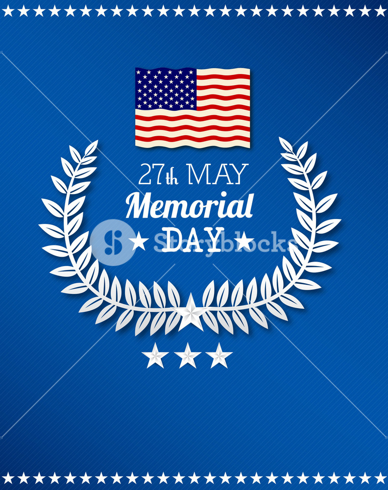 Memorial Day Vector Illustration With American Flag And Laurel Royalty ...