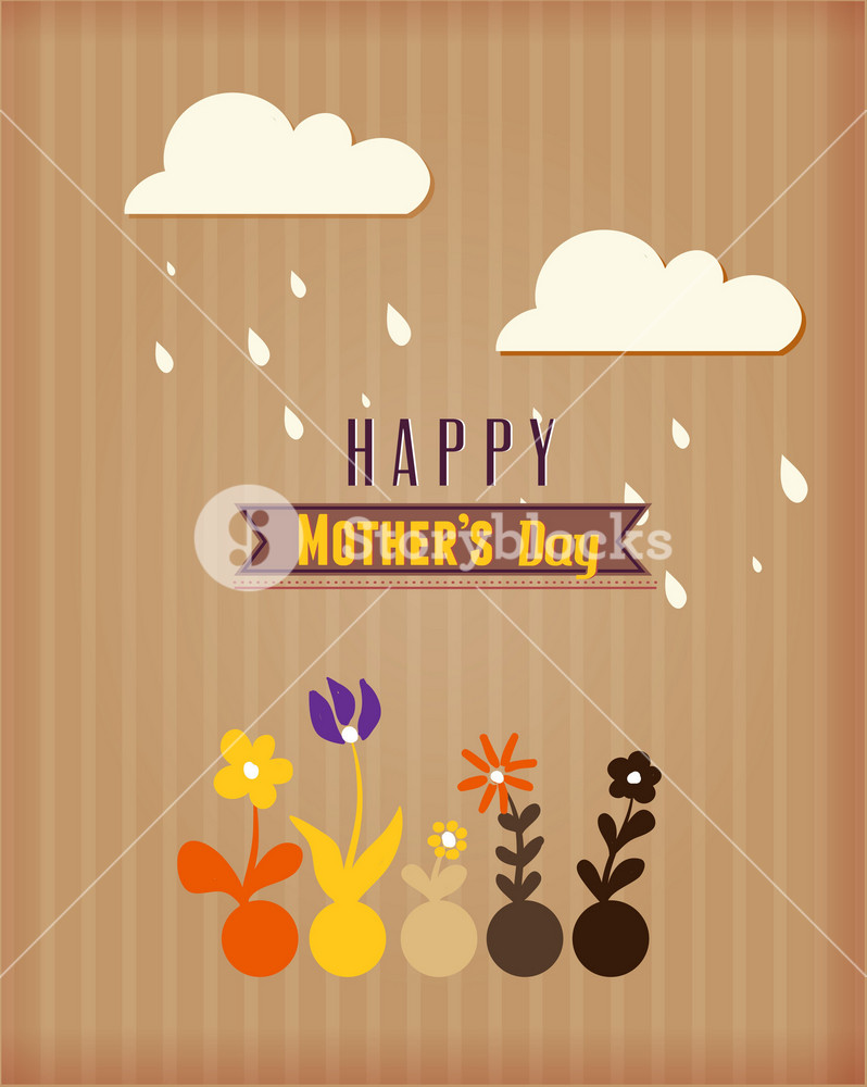Mother's Day Vector Illustration With Spring Flowers, Ribbon And Clouds ...