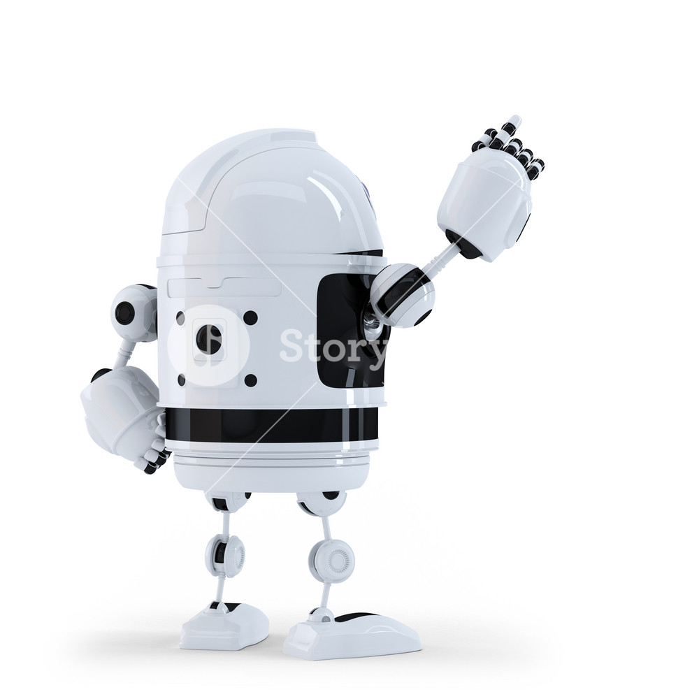 Robot Pointing At Invisible Object. Back View. Royalty-Free Stock ...