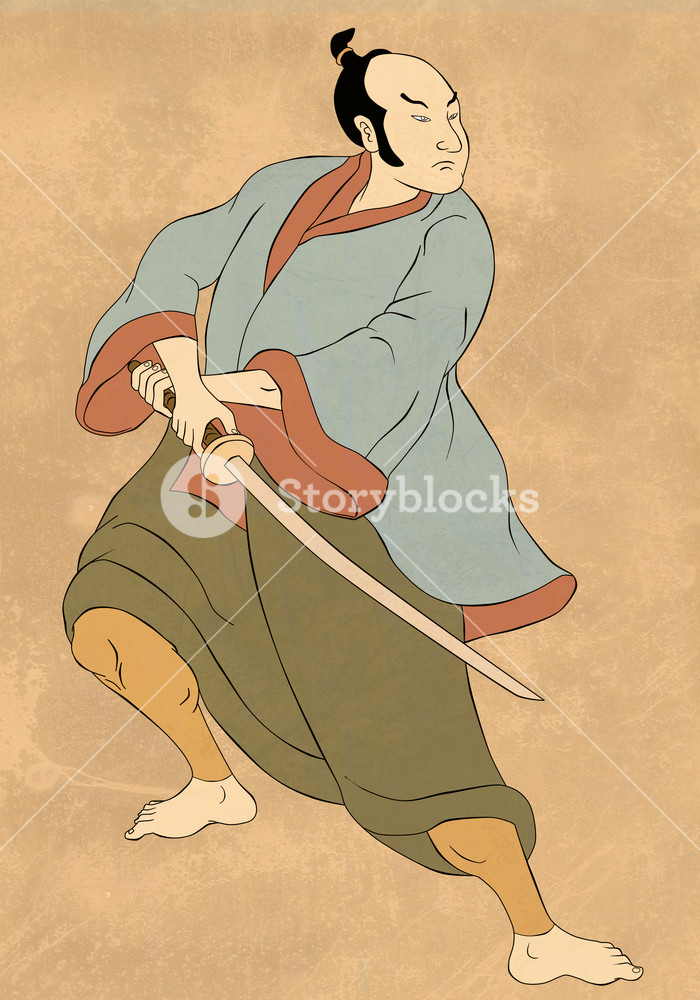 Samurai Warrior With Katana Sword Fighting Stance Royalty-Free Stock ...