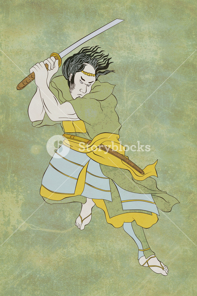 Samurai Warrior With Katana Sword Fighting Stance Royalty-Free Stock ...