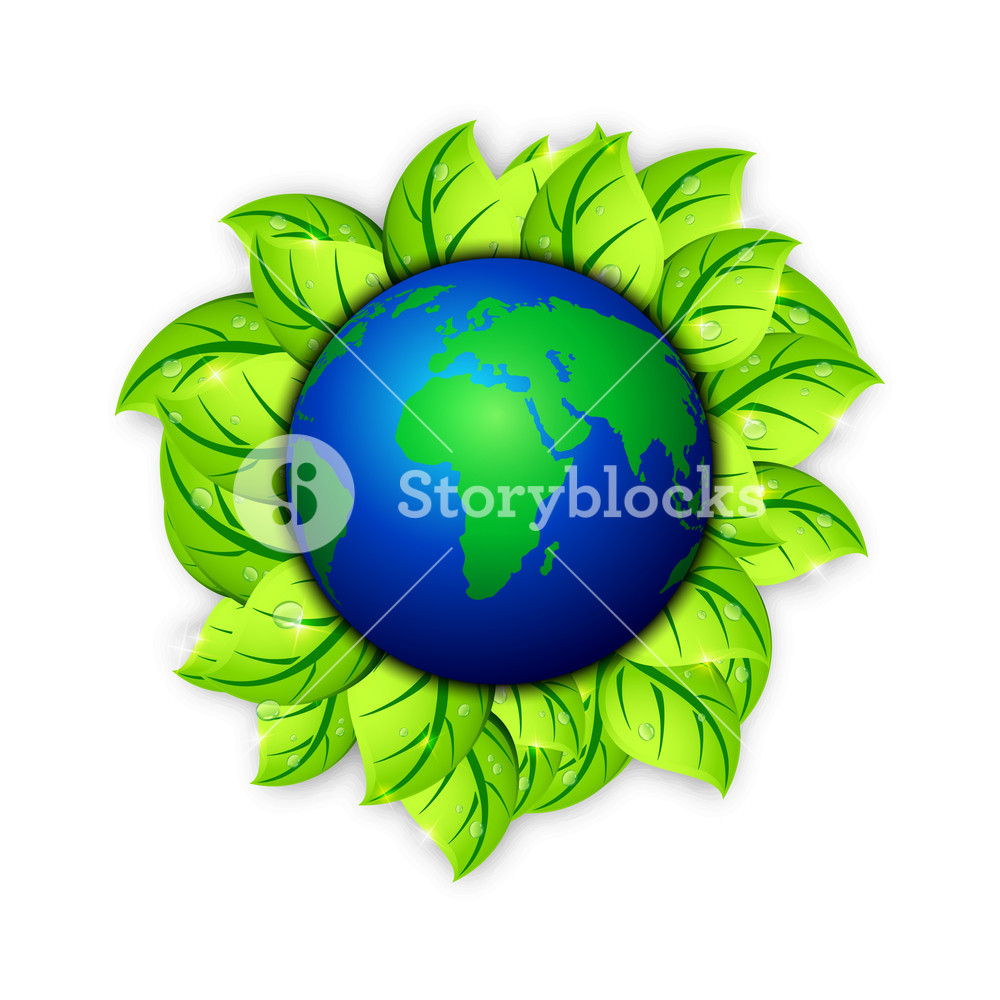 Save Earth Background With Globe And Green Leaves. Royalty-Free Stock ...