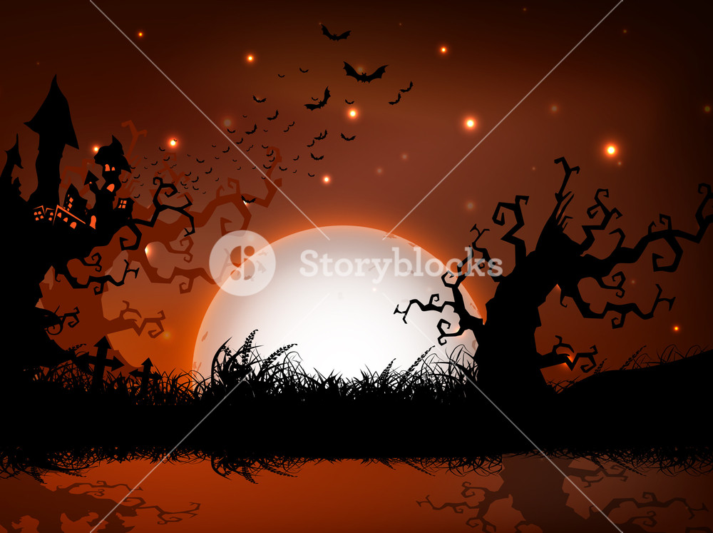 Scary Halloween Full Moon Night Background. Royalty-Free Stock Vector ...