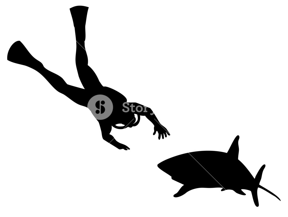 Scuba Diver And Shark Silhouette Royalty Free Stock Illustration SBI 