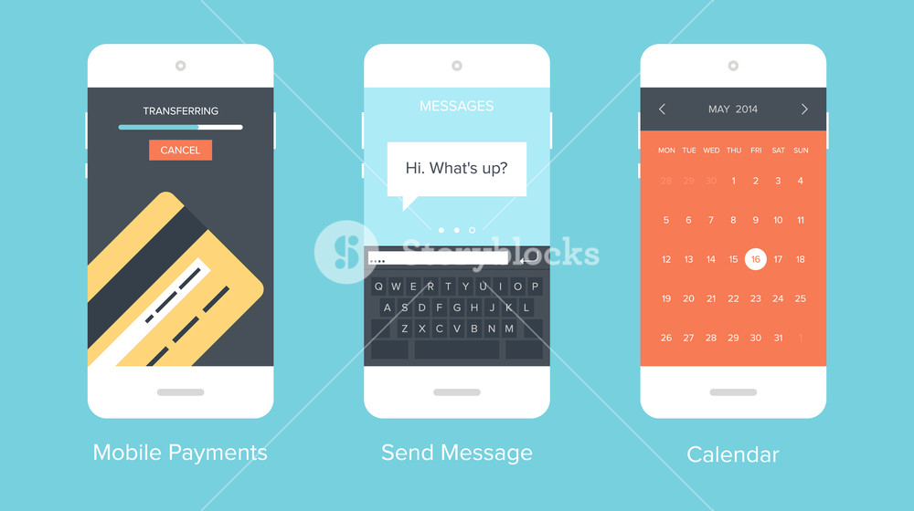 Flat vector collection of modern mobile phones with different user ...