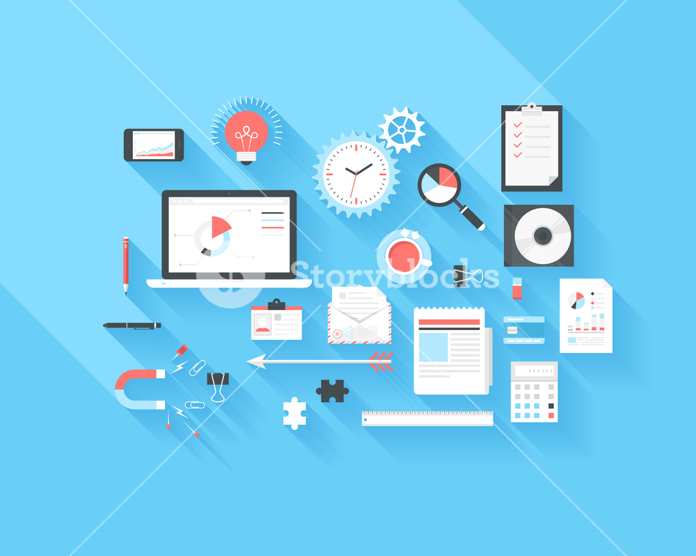 Vector collection of modern trendy flat business and office icons on ...