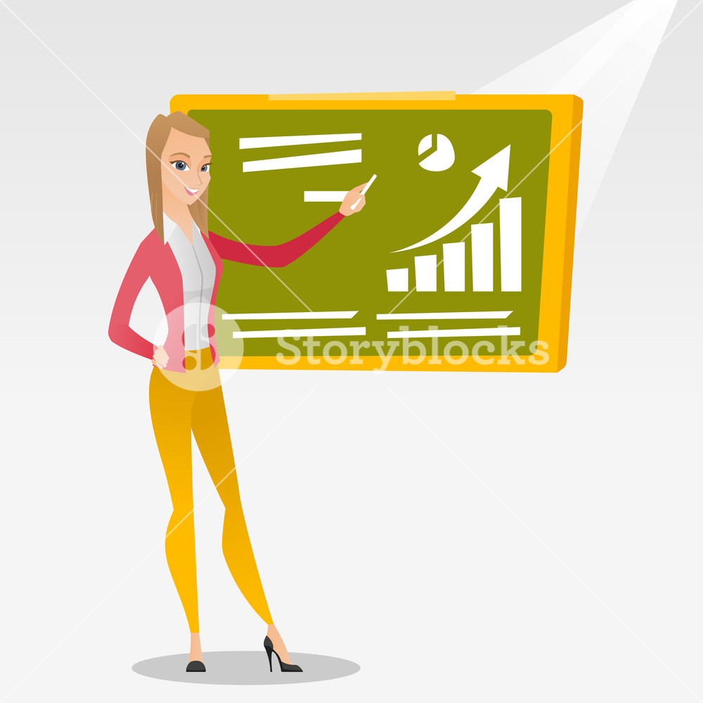 Teacher Writing Vector Caucasian teacher in classroom, writing on chalkboard. Vector ...